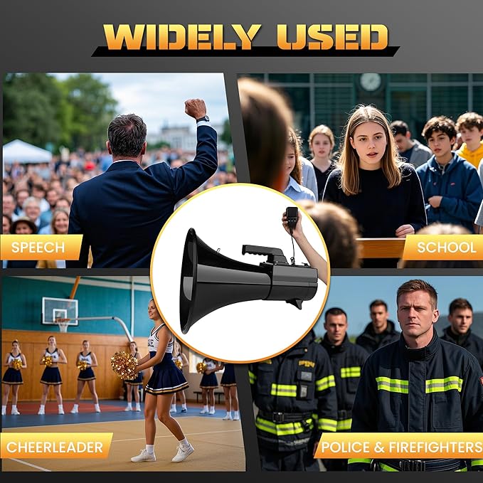 My Mealivos75W 2000 Professional Yard Sound Range Heavy PA Bullhorn Megaphone Speaker, Adjustable Volume, Loud Hand Held Megaphone, Outdoor Activities, Coaching, Football, Baseball, Hockey…