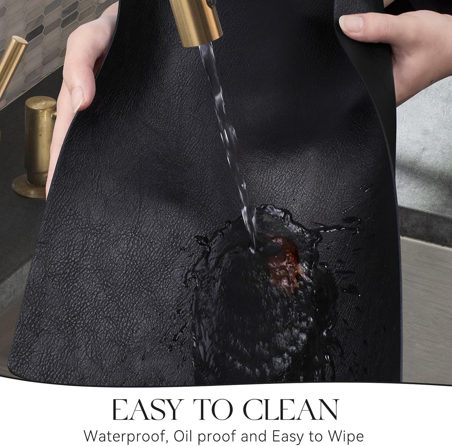 MOSAYT Vinyl Placemats Set of 8-12 X 17 Inch - Faux Leather 100% Waterproof Oil-Proof Wipeable PU Place Mats, Heat Resistant Reversible Table Mats for Kitchen, Dining, Outdoor (Black)