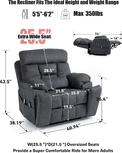 Power Lift Chair Recliners for Elderly with Heated and Massage, 4 Motor Headrest, Lumbar Independent Adjustment Power Lift Recliner with Hidden Cup Holder、Side Pocket、Back Pillow