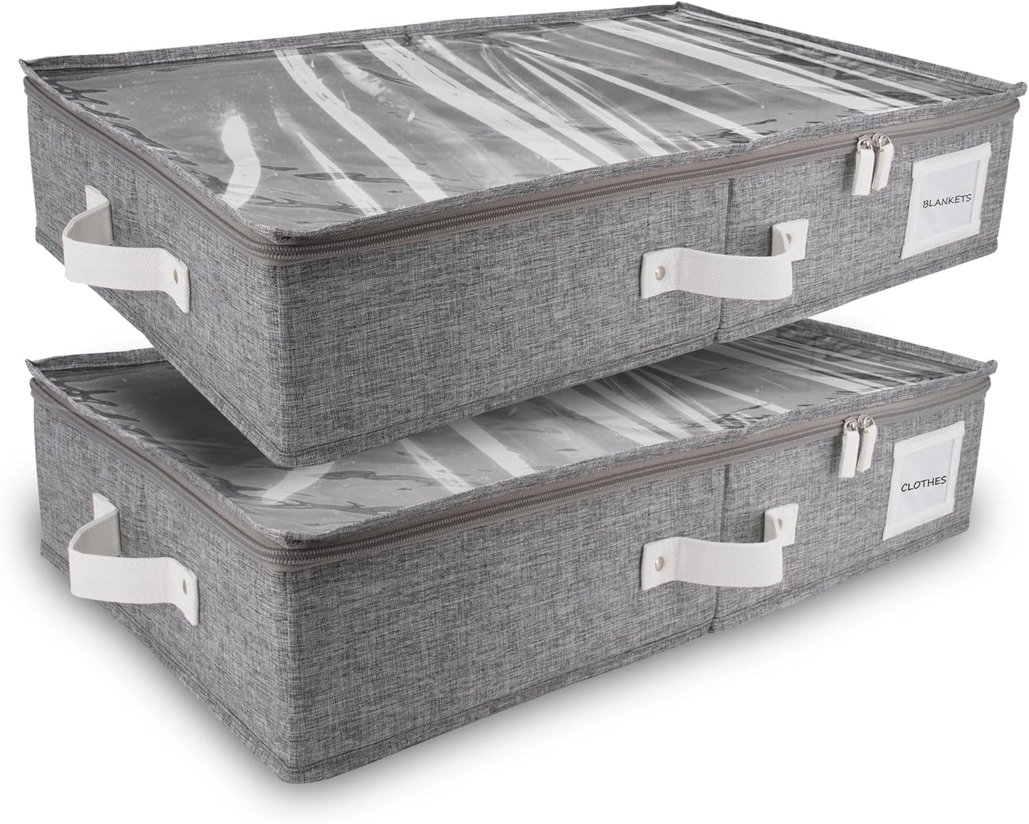 HOMELUX THEORY 2pc Under Bed Storage Containers, Bedroom Under the Bed Drawer Storage Organizer with Bins and Lids, Large Underbed Clothes Storage Box Ideal for Blanket, Fabric, & Shoes (LightGray)