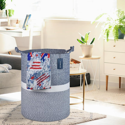 COMSE Extra Large Blanket Basket, Tall Woven Storage Basket, Nursery Hamper, 15.7”x 21.7”, Cotton Rope Laundry Hamper for Toys Clothes Towels, Blend Navy Blue/White
