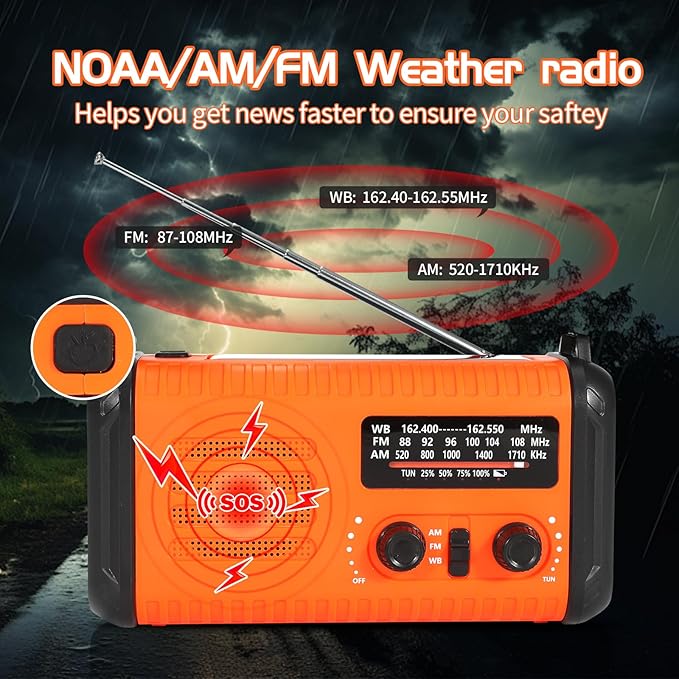 Emergency Weather Radio, 20000mAh Solar Radio, Hand Crank Radio with AM/FM/NOAA, Portable Radios with Flashlight & Reading Lamp, Earphone Jack, SOS Alarm, Phone Charger for Indoor Outdoor Emergencies