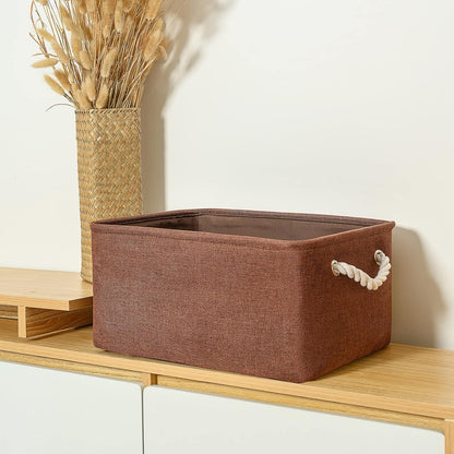TheWarmHome Decorative Basket Rectangular Fabric Storage Bin Organizer Basket with Handles for Clothes Storage (Brown, Large-1Pack,15L*10.5W*8H)