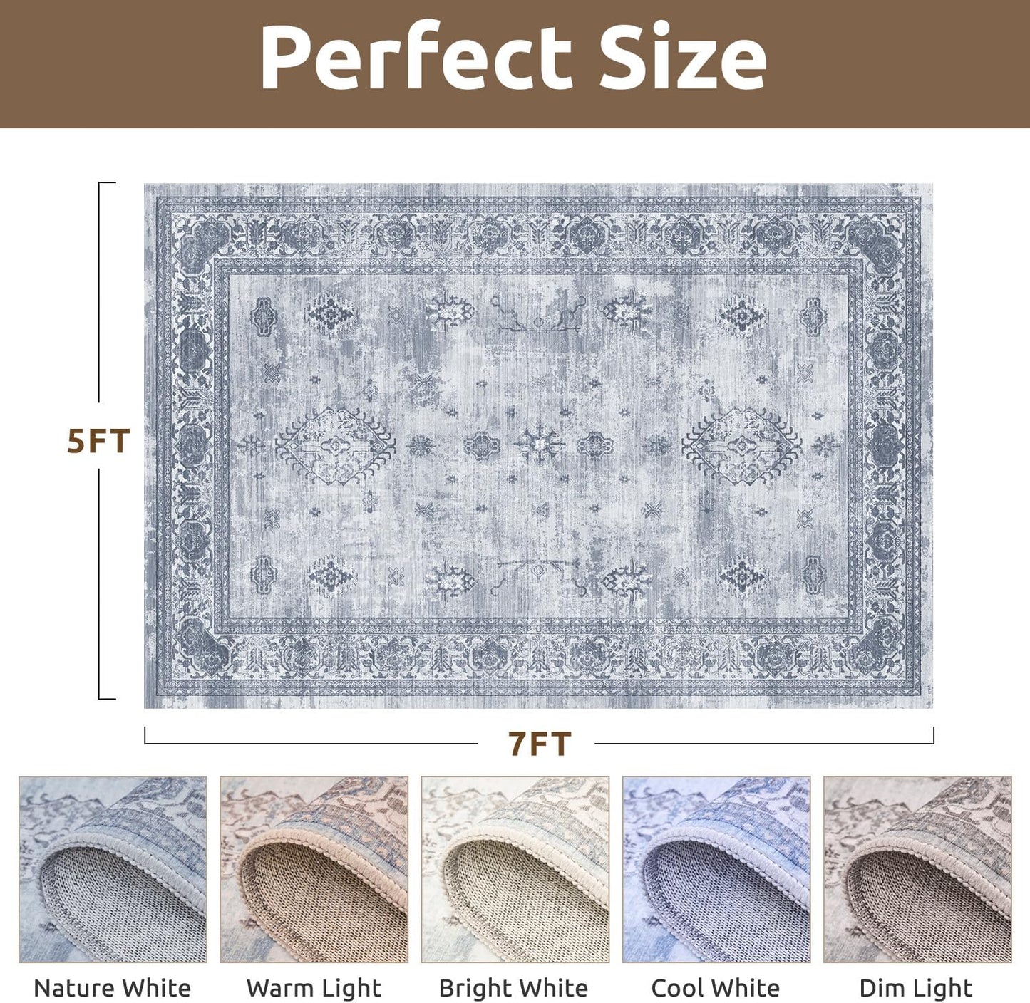 AMOAMI-Vintage Area Rug 5X7 Blue Rugs for Living Room-Soft Living Room Rug Non Slip Rugs for Bedroom Carpet Machine Washable Rug for Dining Room Bedside Office Room Decor