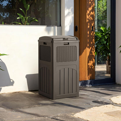 Devoko 33 Gallon Outdoor Trash Can, Hideaway Garbage Bins with Tiered Lid, Waterproof Resin Outside Waste Bins for Patio, Outside Pool, Backyard and Deck(1, Deep Brown)