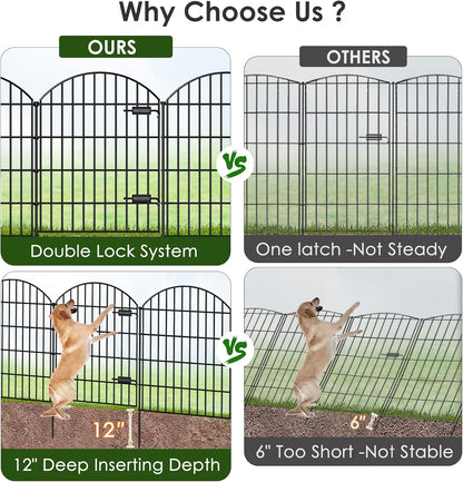 Metal Garden Fence with Gate 36in (H) x 11.7ft (L), 1 Gate+ 4 Panels Dog Fence Border Fence Animal Barrier, No Dig Garden Fencing for Yard Flower Bed Lawn Patio Outdoor, ECG3505, Black