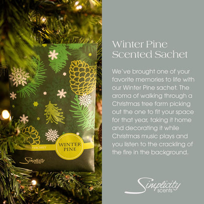Simplicity Scents Winter Pine Scented Sachets Pack of 6, Fall & Winter - Long-Lasting Scented Bags, Home Fragrance, Air Freshener & Deodorizer for Closet, Room, Drawer, or Cars, Made in USA