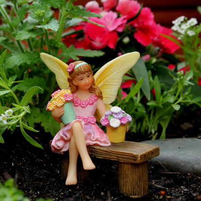 PRETMANNS Fairy Garden Fairy – Adorable Accessory for Indoor or Outdoor Miniature Garden – Small Figurine Isabella Sitting on a Bench – 1 Item