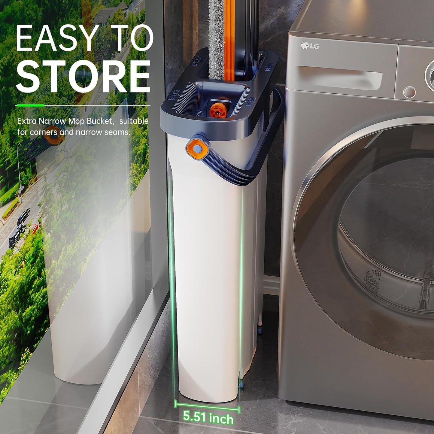 360° Mop and Bucket Set with Wringer – Microfiber Floor Mop System for Home Cleaning – Long Handle, Wash & Dry Dual Tank, Extra Absorbent Pads, Space-Saving Design for Hardwood, Tile & Laminate Floors