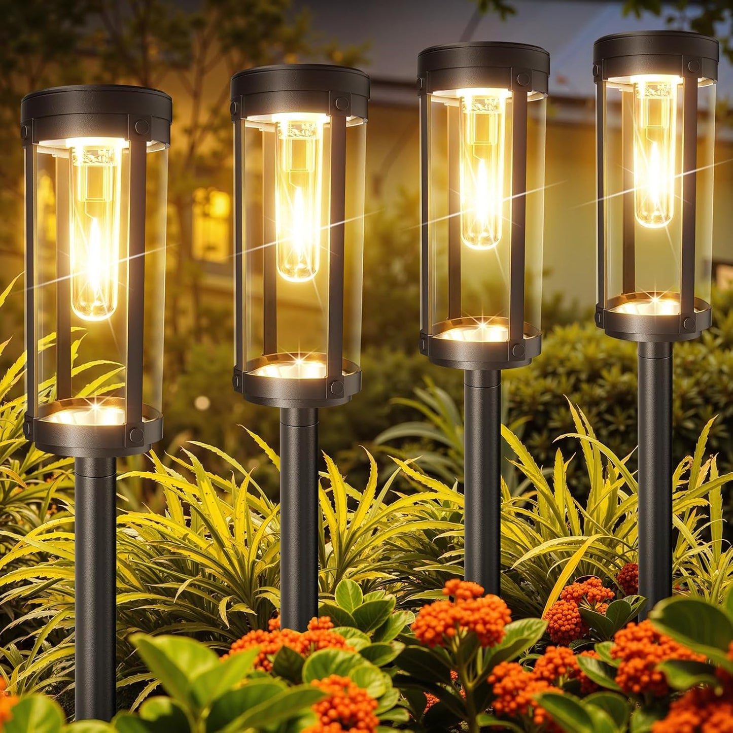 Solar Pathway Lights Outdoor Decor: Upgraded 4 Pack Bright Solar Powered Garden Lights Waterproof IP65, Long Lasting Decorative Outdoor Light for Yard Garden Patio Walkway Path (Warm White, 4 Pack)