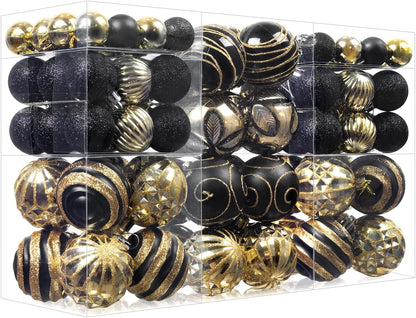 100Pcs Christmas Balls Ornaments Set, Shatterproof Christmas Decorations with Hand-held Gift Package for Xmas Tree/Holiday/Wedding/Holiday/Party Decor (Black & Gold)