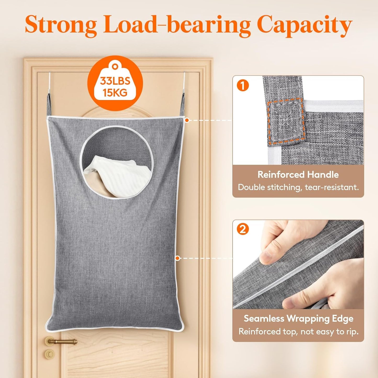 Lifewit 2 Pack Over Door Laundry Hamper, Large Collapsible Hanging Laundry Hamper, Hanging Laundry Basket Bag for Bathroom Bedroom Dirty Clothes Storage Organizer, Light Gray