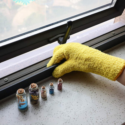 Patelai 2 Pairs Microfiber Gloves for plants Dusting Cleaning Glove Mittens House Cars Blinds Dusting(Yellow, Dark Blue, Large)