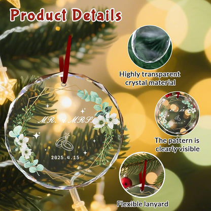 Custom Christmas Ornament Glass-Personalized Christmas Ornaments with Photo/Name/Date/Text,Wedding Christmas Birthday Baby Gifts (Color 2)