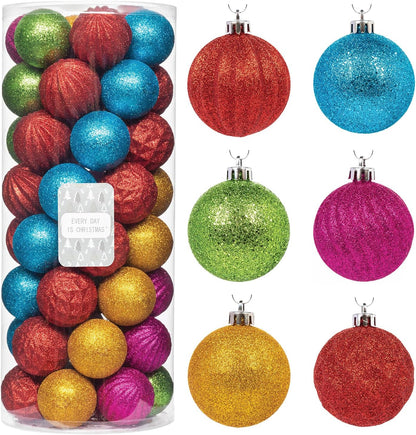 Every Day is Christmas Ornaments, Shatterproof Christmas Tree Ornament Set, Christmas Balls Decoration 50 Count (2.24"/57mm, Textured Rainbow)