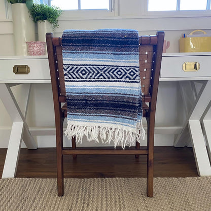 Del Mex Classic Mexican Blanket, Large Authentic Woven Falsa Throw (70"x50"), Artisan Southwest Décor for Beach, Yoga, Outdoors (Light Blue)