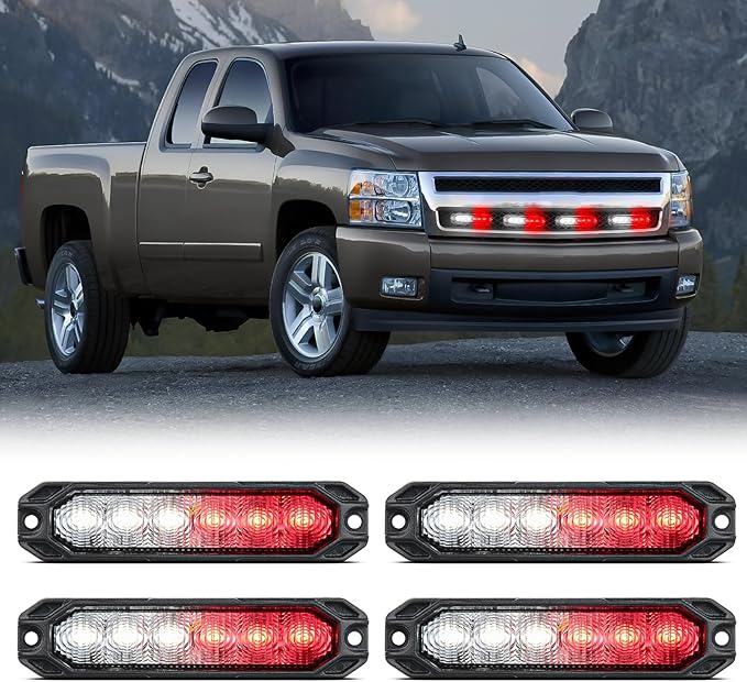 Nilight 6LED Emergency Strobe Lights 4PCS Ultra slim Surface Mount Hazard Caution Light bar 12-24V Sync Feature Warning Flashing Light kit for Truck Car Vehicle ATV SUV UTV Red and White