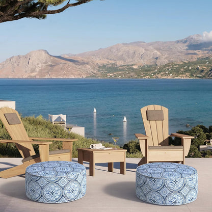 Inflatable Ottoman Stool D21 xH9 for Outdoor/Indoor Use, Water Repellent Patio Foot Rest Stool with Portable Handle,Round Pouf Ottoman Suitable for Garden,Deck and Camping - Medallion Blue