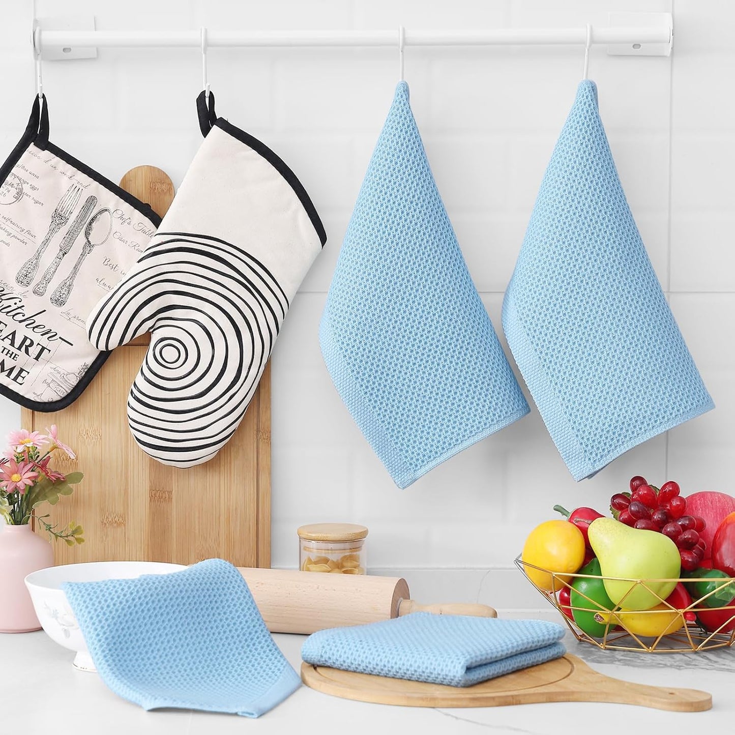 Homaxy 100% Cotton Waffle Weave Kitchen Dish Cloths, Ultra Soft Absorbent Quick Drying Dish Towels, 12 x 12 Inches, 8-Pack, Sky Blue