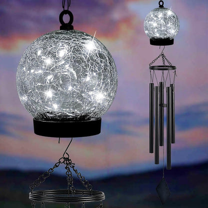 Wind Chimes Outdoor Solar Lights, 42 Inch Large Sympathy Chime 15 Cool White LEDs Crackled Glass Ball Birthday Gifts for Women Decorative Hanging in Garden, Yard, Patio, Landscape