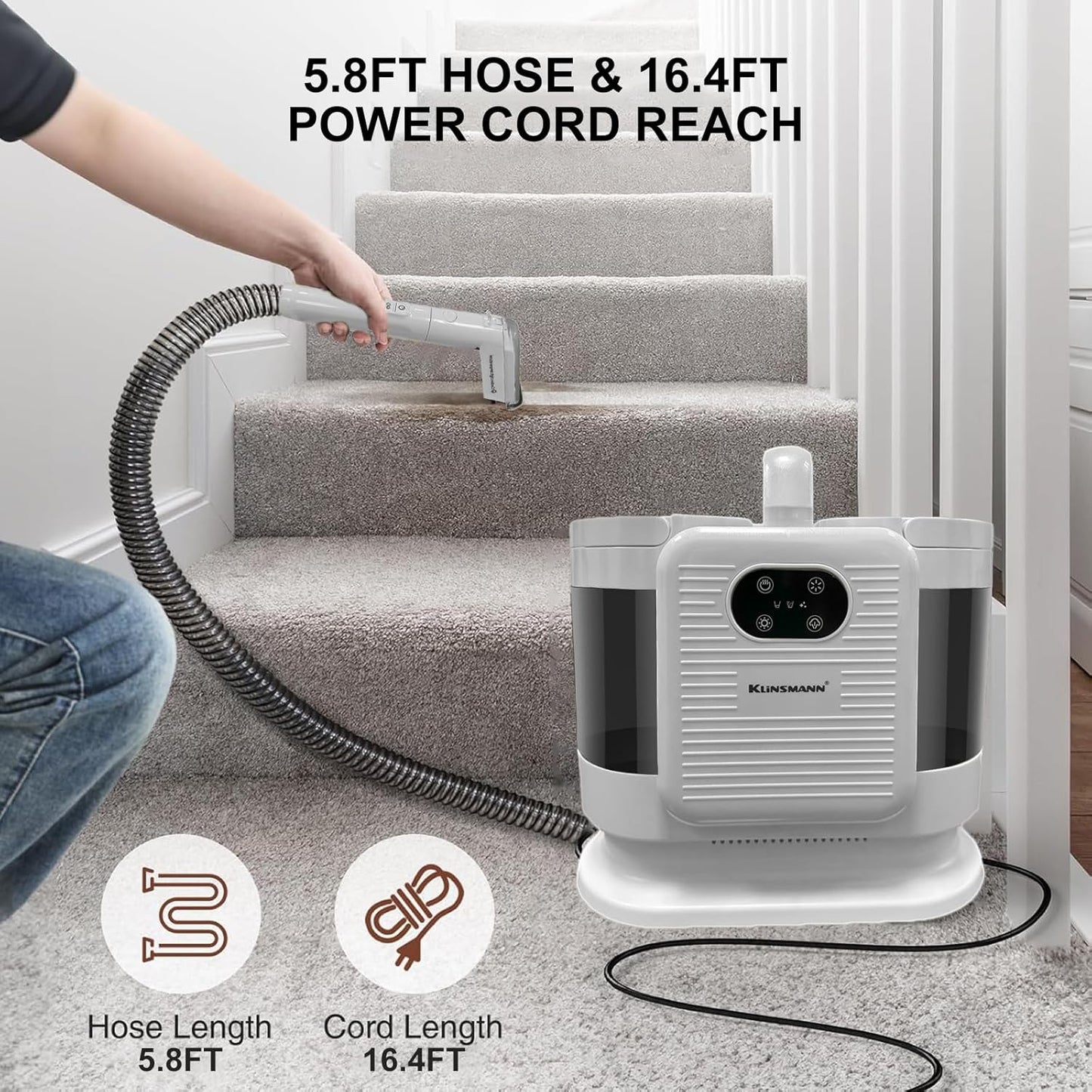 Portable Carpet and Upholstery Cleaner Machine, Deep Cleaning Carpet Shampooer and Multi-Stain Spot Cleaner for Pets, Sofa, Couch, Rug, Car Seat, Stairs & Furniture(White)