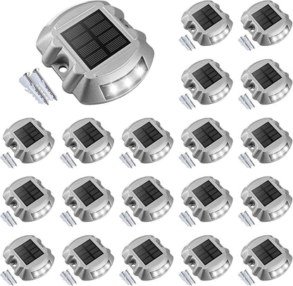 VOLISUN Solar Deck Lights, 20-Pack Led IP67 Waterproof Outdoor Warning Step Lights for Driveway, Sidewalk, Garden Pathway, Yard (White)