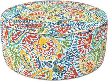 LVTXIII Indoor/Outdoor Inflatable Ottoman, D31 x H14 Inch Large Round Ottoman, All Weather Foot Rest Stool, Portable Footrest for Patio, Garden, Camping and Home - Paisley Multi