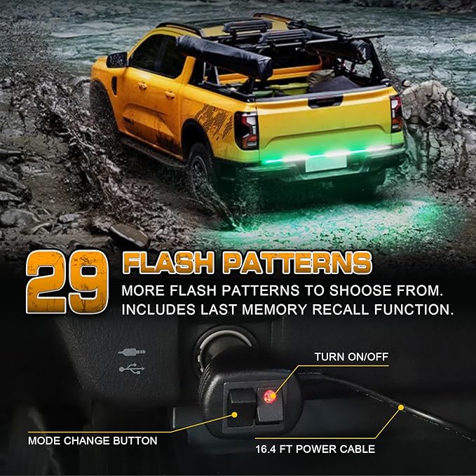 XRIDONSEN 48 inch Tailgate Green White Emergency Light Strip 288 LED Tail/Rear Window Strobe Lights Fire Fighter Lights Flashing Warning Hazard Safety Caution for Vehicles Fire dept Trucks Pickup POV