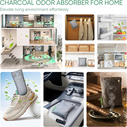 Activated Charcoal Odor Absorber, Odor Eliminator for Strong Odor,Bamboo Charcoal Air Purifying Bags for Home Car Closet Pet, Smoke Room Deodorizer (10 x 100g, Unscented)