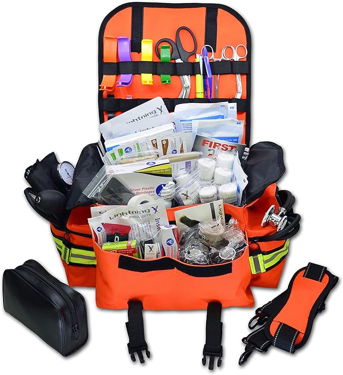 Lightning X Small First Responder EMT EMS Trauma Bag Stocked First Aid Fill Kit B (Fluorescent Orange)