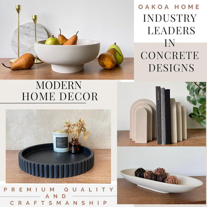 OAKOA Concrete Black Tray for Coffee Table - Round Black Decorative Tray for Table Decor - Bandejas Decorativas para La Sala - Coffee Table Centerpiece