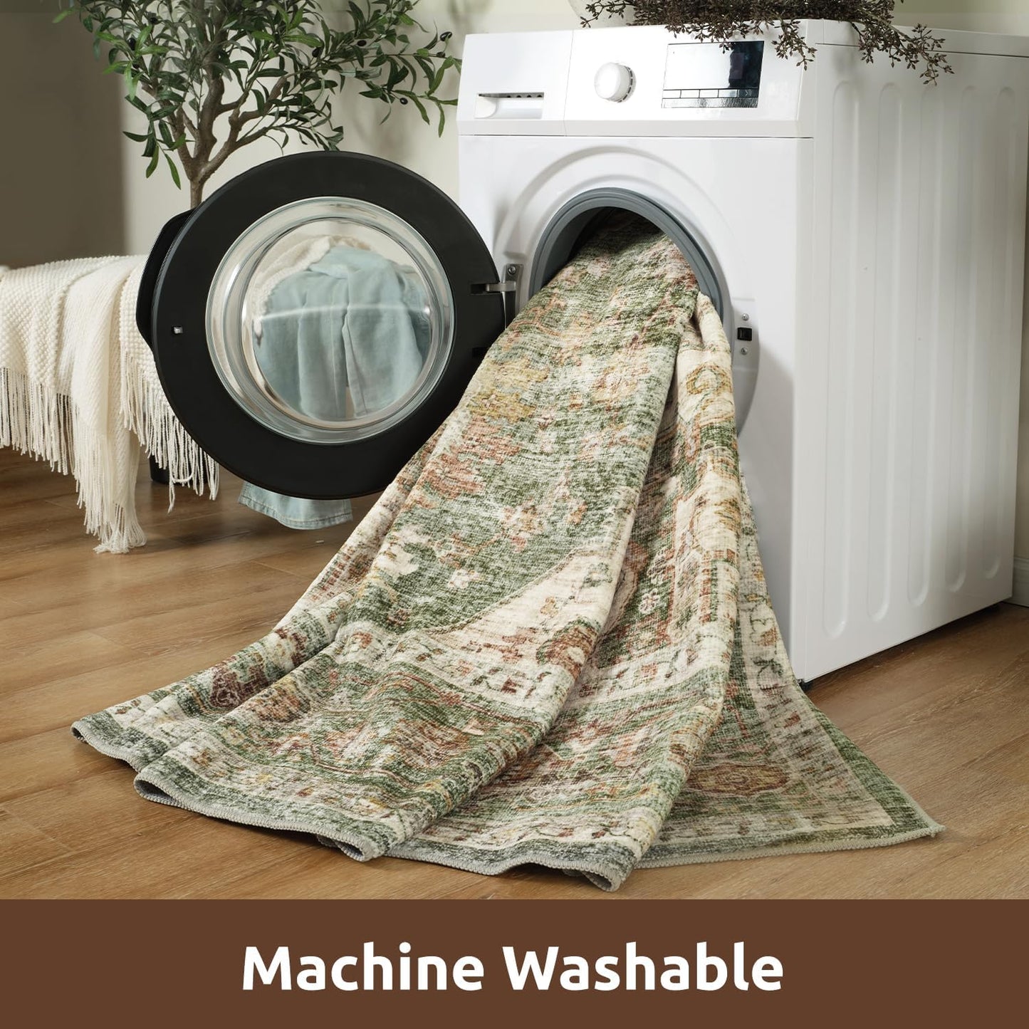 AMOAMI-2X3 Small Rug-Washable Rugs Entryway Mat Indoor-Soft Vintage Non Slip Rugs for Kitchen Laundry Room Bathroom Green Decorative Accent Rug for in Front of Sink 24 Inch x36 Inch