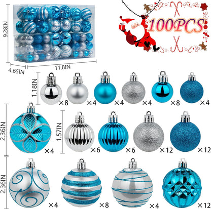 100Pcs Christmas Balls Ornaments Set, Shatterproof Christmas Decorations with Hand-held Gift Package for Xmas Tree/Holiday/Wedding/Holiday/Party Decor (Blue & Silver)