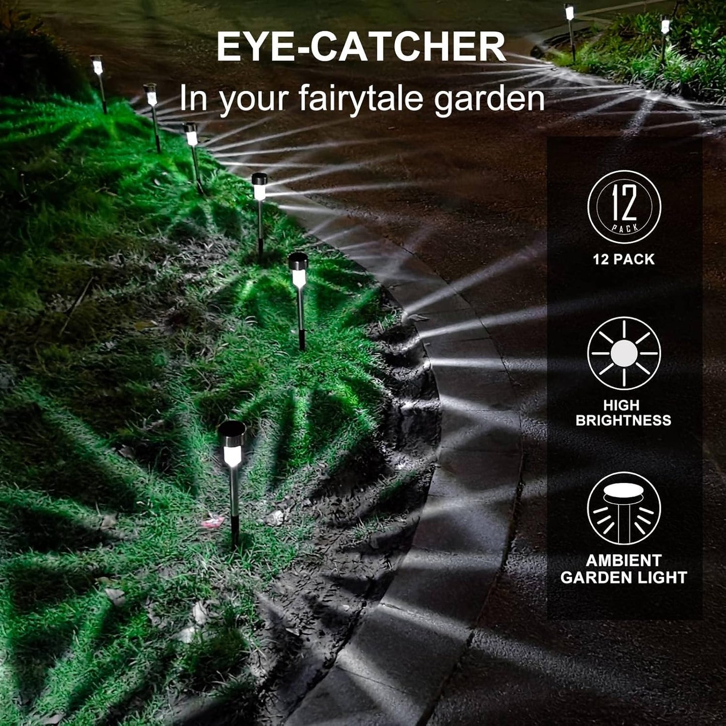 Solar Lights Outdoor Waterproof, Stainless Steel LED Landscape Lighting, Solar Garden Lights Solar Powered, Outdoor Solar Lights for Yard, Pathway, Walkway, Patio , Lawn - 16 Pack ( Cold White )