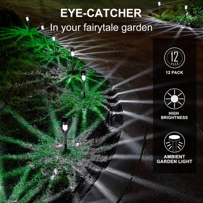 Solar Lights Outdoor Waterproof, Stainless Steel LED Landscape Lighting, Solar Garden Lights Solar Powered, Outdoor Solar Lights for Yard, Pathway, Walkway, Patio , Lawn - 16 Pack ( Cold White )