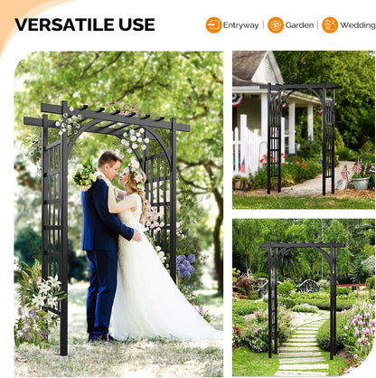 VINGLI Garden Arbor, PVC Wedding Arch for Ceremony Party, Garden Trellis for Climbing Plants Outdoor, Arch Backdrop Stand for Garden, Backyard, Wedding, Lawn (Black)