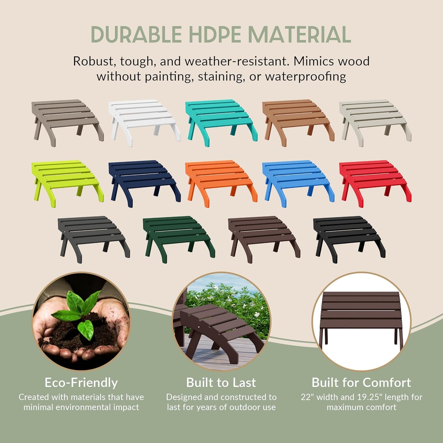 WestinTrends Dylan Outdoor Patio HDPE Adirondack Ottoman Footrest, Dark Brown