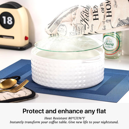 LEXMORE Placemats Set of 8 Vinyl/Plastic Woven Place Mats for Kitchen Table Indoor/Outdoor Washable Placemat Wipeable Dining Table Mats(Navy Cube)