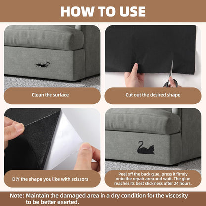 Fabric Repair Patch, 17X79 Inch Large Repair Tape, Self-Adhesive Patches for Furniture, Sofa, Car Interior, Shoes, Hand Bag, Clothing (Dark Grey, 17X79 Inch)