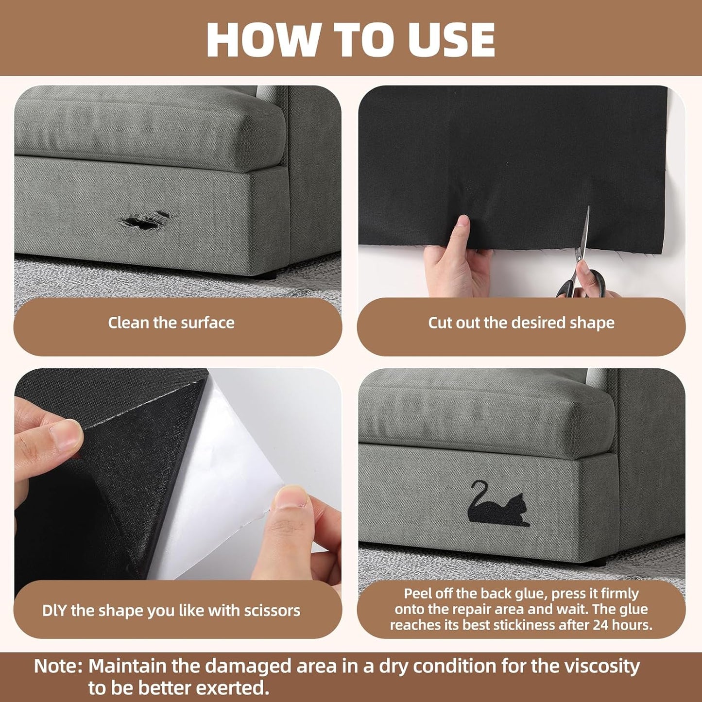 Fabric Repair Patch, 17X158 Inch Fabric Large Repair Tape, Self-Adhesive Patches for Furniture, Sofa, Car Interior, Shoes, Hand Bag, Clothing (Grey, 17X158 Inch)