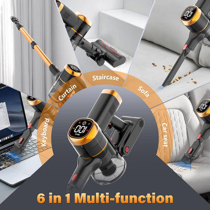 Tikom V500 Cordless Vacuum Cleaner for Home, 40000Pa/450W Stick Vacuum with LED Touch Screen, Charging Wall Dock, Anti-Tangle, Lightweight Handheld Vacuum for Pet Hair, Hard Floor, Carpet