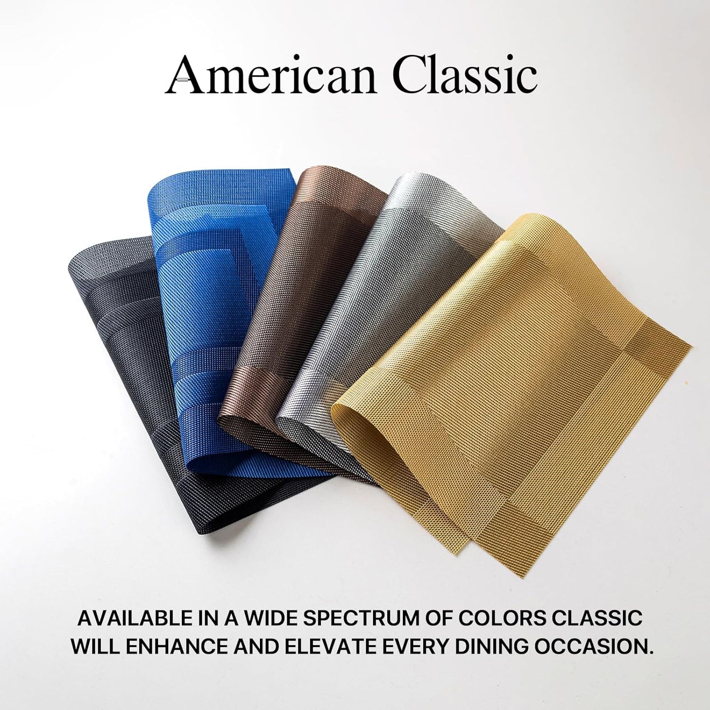 LEXMORE Placemats Set of 4 Vinyl/Plastic Woven Place Mats for Kitchen Table Indoor/Outdoor Washable Placemat Wipeable Dining Table Mats(G-Gold Cube)