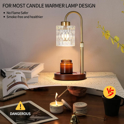 Candle Warmer Lamp with Dimmer and Timer,Home Decor Lamp for Scented Jar,Antique Brass Electric Wax Melt Warmer,Mother's Day/Birthday/Christmas Gifts for Mom/Wife,Adjustable Height,with 2 Bulbs