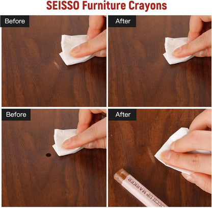 SEISSO Furniture Repair Crayon, 6 Pcs - Wood Filler Sticks, Scratch Repair Wax, Furniture Marking Repair - Scratch, Hole, Table, Wood Floor, Guitar, Covering, Instrument Fill Sticks -Red Cherry