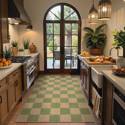 Lahome Checkered 3x5 Washable Rug, Green Easy Jute Rug for Entryway Living Room, Modern Non Slip Non Shedding Indoor Outdoor Carpet for Porch Deck Kitchen