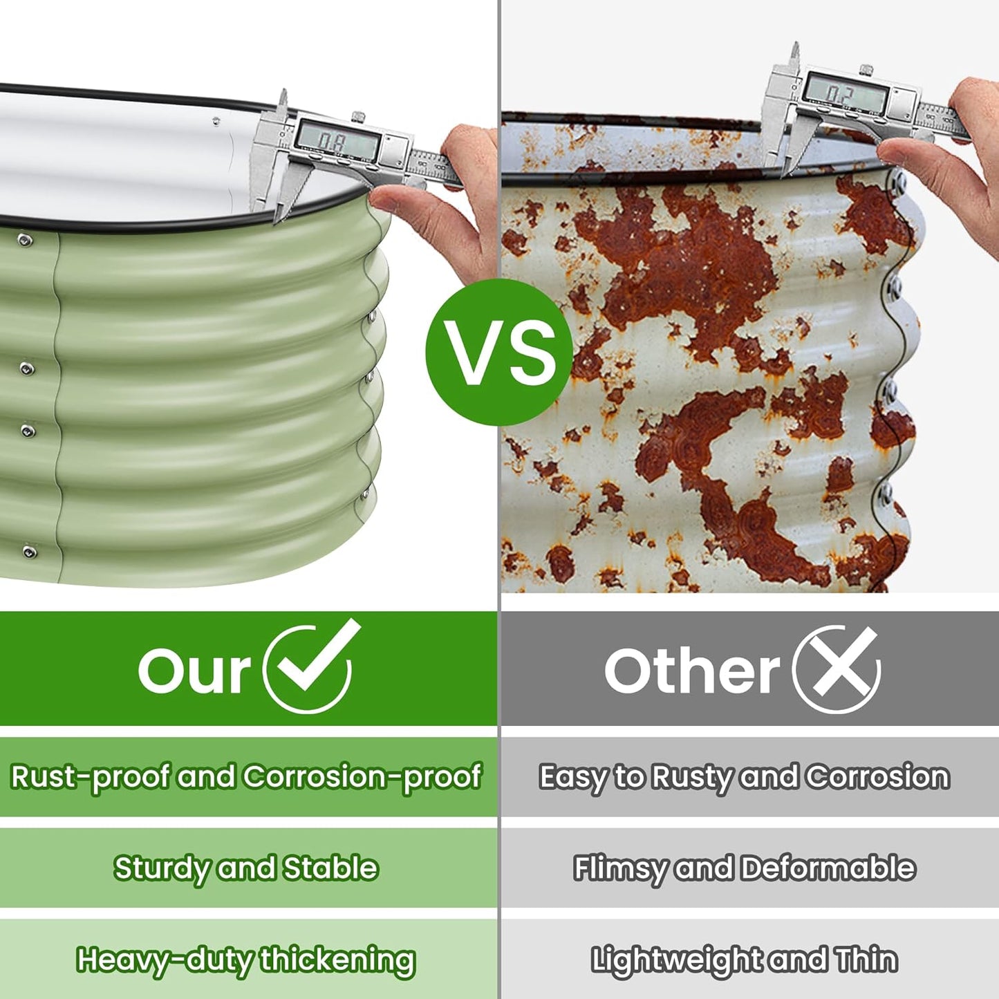 5x2x1.4 Ft Raised Garden Bed, Planter Box Outdoor with Rubber Edge Zinc-Aluminum-Magnesium Stainless Steel Durable Metal Garden Beds Kit for Vegetables, Flowers, Herbs and Succulents(Light Green)