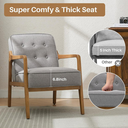 Linen Accent Chair Set of 2, Mid Century Modern Chair for Living Room, Upholstered Comfy Lounge Armchair with Solid Wood Frame, Reading Side Chair for Bedroom,105°Ergonomic Comfort, Grey