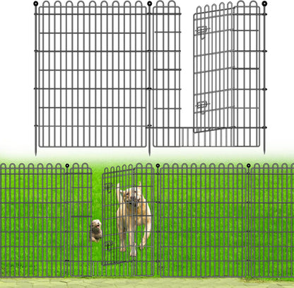 4 Panels No Dig Decorative Garden Fence with Gate for Yard, 48 in(H) X 10.5 ft(L) Animal Barrier Fencing for Outdoor Dog, Metal Portable Garden Fences for Borders, Pets, Landscape, Temporary Fence
