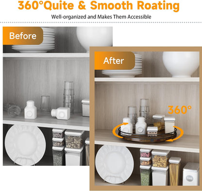 Farmhouse Oak 13" Lazy Susan Turntable Organizer for Cabinet, Round Wooden Lazy Susan Organization and Storage for Dining Table, Pantry, Kitchen, Countertop, Cupboard,Home Decor, Walnut Wood