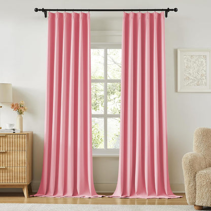 KangBang Solid Pink Room Darkening Curtains 108 Inches Long, Pinch Pleated Thermal Insulated Luxury Window Treatments for Girls Bedroom Living Room with Hooks(40"x108"x2)